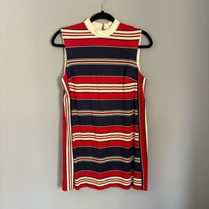 SOLD Vintage 60s 70s Striped Mini Dress in Red, White and Navy Blue